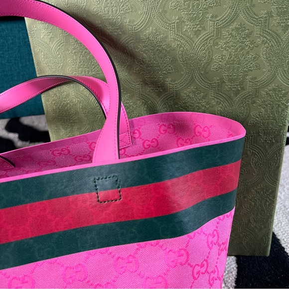 NEW GUCCI Supreme Totissima GG Logo Small Canvas Tote Pink - Picture 10 of 13